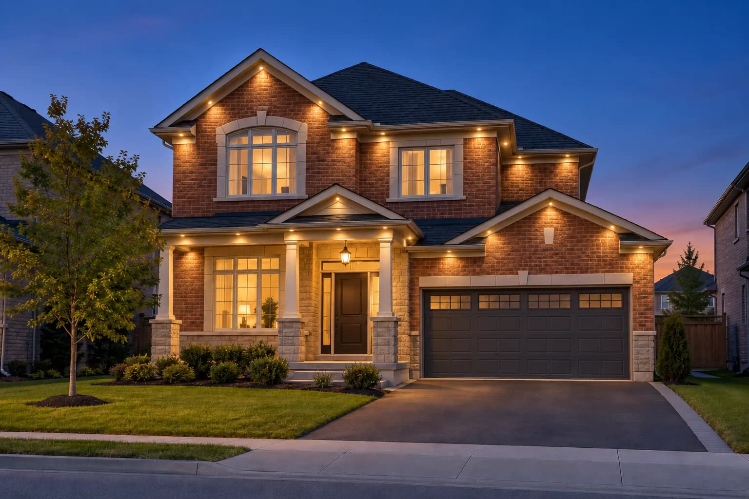 The home with soffit pot lights